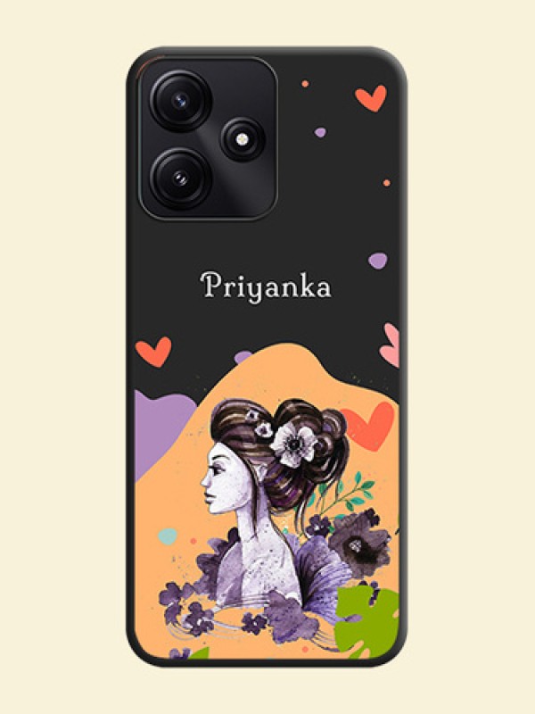 Namecase For Her With Fancy Lady Image On Space Black Personalized Soft Matte Phone Covers - Poco M6 Pro 5G