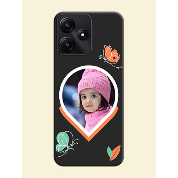 Upload Pic With Simple Butterly Design On Space Black Personalized Soft Matte Phone Covers - Poco M6 Pro 5G Upload Pic With Simple Butterly Design On Space Black Personalized Soft Matte Phone Covers - Poco M6 Pro 5G
