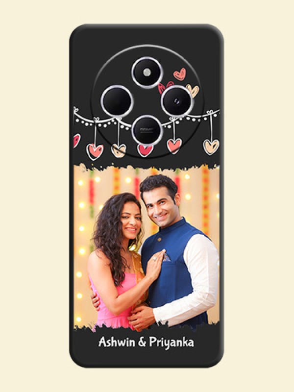 Pink Love Hangings with Name On Space Black Custom Soft Matte Mobile Back Cover - Poco M7 5G
