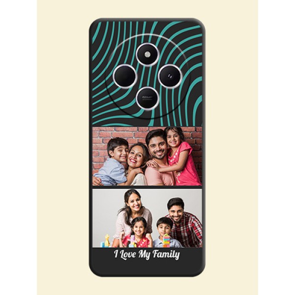 Wave Pattern with 2 Image Holder On Space Black Custom Soft Matte Mobile Back Cover - Poco M7 5G Wave Pattern with 2 Image Holder On Space Black Custom Soft Matte Mobile Back Cover - Poco M7 5G