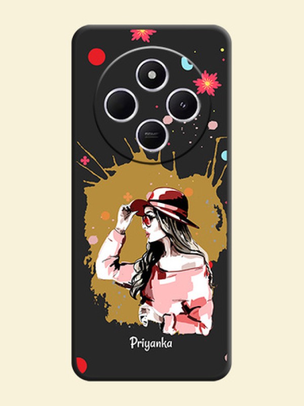 Mordern Lady With Color Splash Background With Custom Text On Space Black Custom Soft Matte Mobile Back Cover - Poco M7 5G