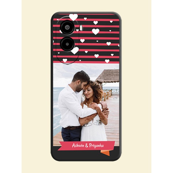 White Color Love Symbols with Pink Lines Pattern On Space Black Custom Soft Matte Mobile Back Cover - Poco M7 Plus 5G White Color Love Symbols with Pink Lines Pattern On Space Black Custom Soft Matte Mobile Back Cover - Poco M7 Plus 5G