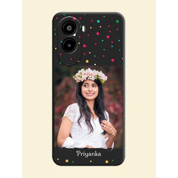 Multicolor Dotted Pattern with Text On Space Black Custom Soft Matte Mobile Back Cover - Poco M7 Plus 5G