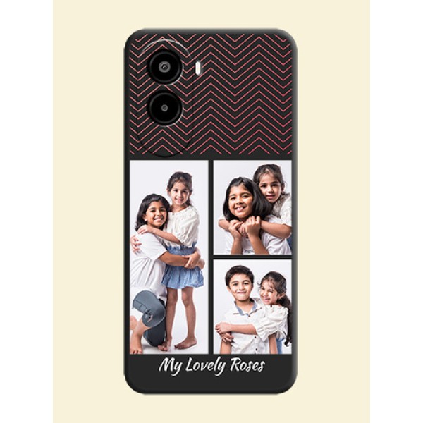 Wave Pattern with 3 Image Holder On Space Black Custom Soft Matte Mobile Back Cover - Poco M7 Plus 5G