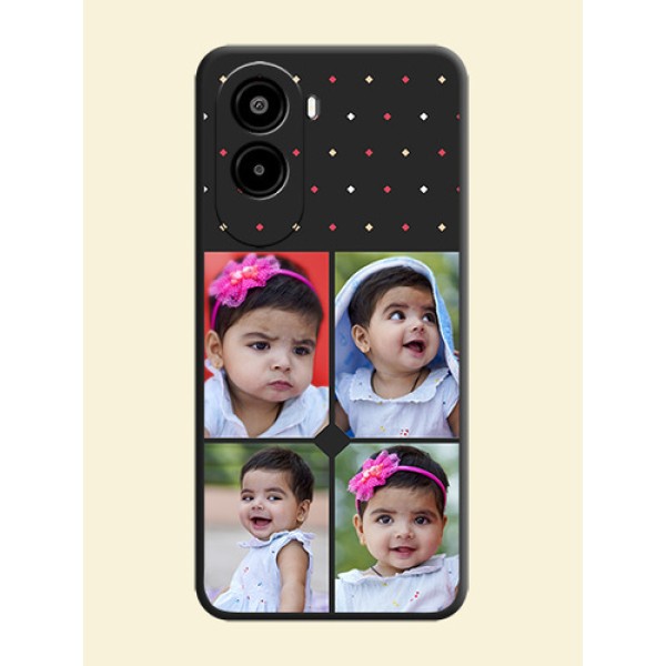 Multicolor Dotted Pattern with 4 Image Holder On Space Black Custom Soft Matte Mobile Back Cover - Poco M7 Plus 5G Multicolor Dotted Pattern with 4 Image Holder On Space Black Custom Soft Matte Mobile Back Cover - Poco M7 Plus 5G