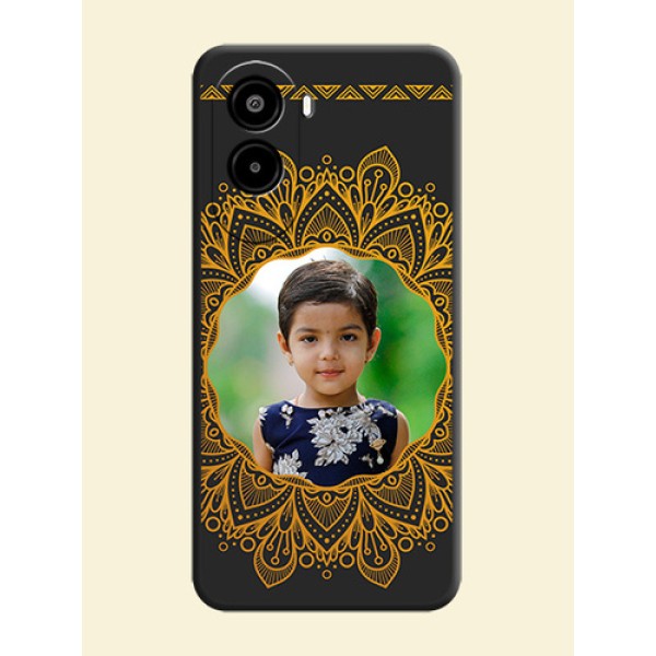 Round Image with Floral Design On Space Black Custom Soft Matte Mobile Back Cover - Poco M7 Plus 5G Round Image with Floral Design On Space Black Custom Soft Matte Mobile Back Cover - Poco M7 Plus 5G