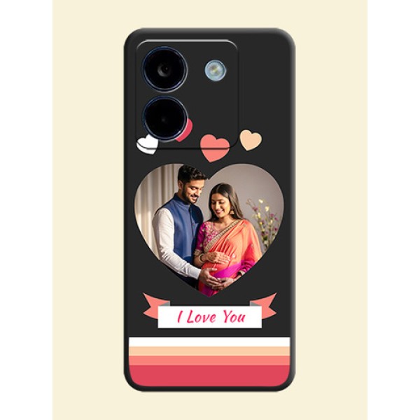Love Shaped Photo with Colorful Stripes On Space Black Custom Soft Matte Mobile Back Cover - Poco M7 Pro 5G Love Shaped Photo with Colorful Stripes On Space Black Custom Soft Matte Mobile Back Cover - Poco M7 Pro 5G