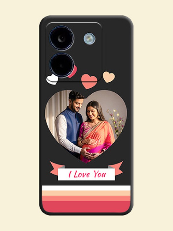 Love Shaped Photo with Colorful Stripes On Space Black Custom Soft Matte Mobile Back Cover - Poco M7 Pro 5G