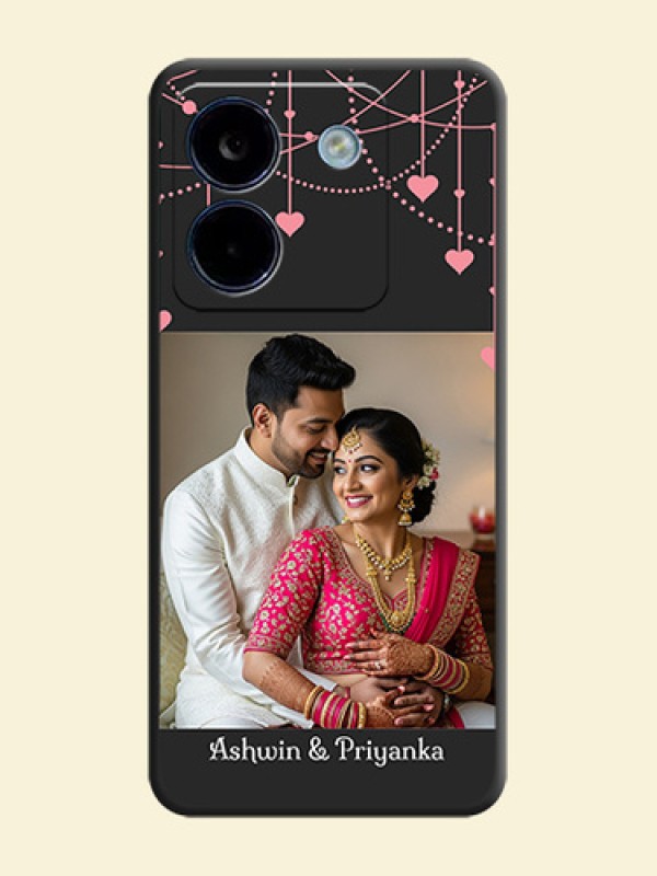 Pink Love Hangings with Text On Space Black Custom Soft Matte Mobile Back Cover - Poco M7 Pro 5G