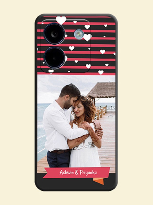 White Color Love Symbols with Pink Lines Pattern On Space Black Custom Soft Matte Mobile Back Cover - Poco M7 Pro 5G