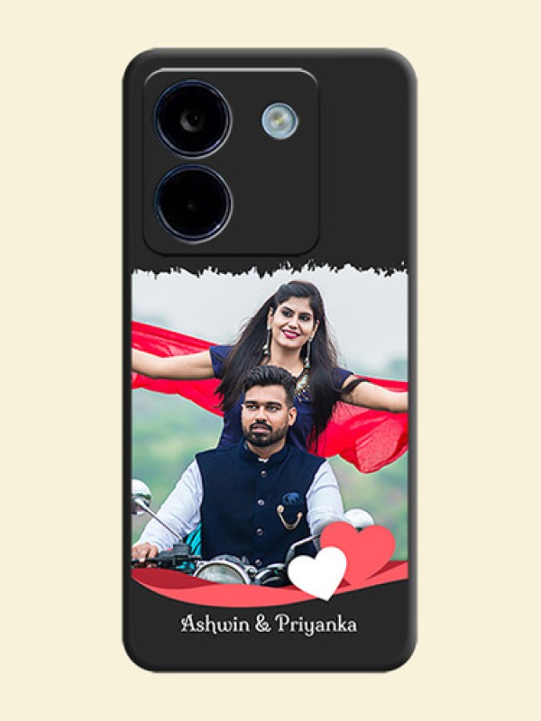 Pin Color Love Shaped Ribbon Design with Text On Space Black Custom Soft Matte Mobile Back Cover - Poco M7 Pro 5G