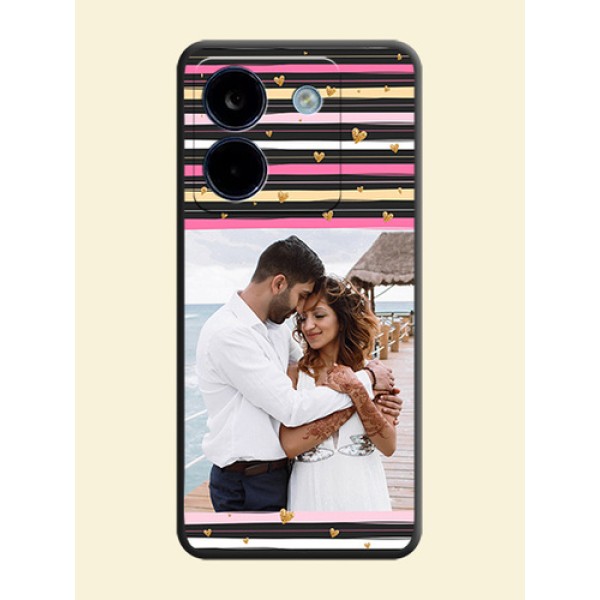 Multicolor Lines and Golden Love Symbols Design on Photo On Space Black Custom Soft Matte Mobile Back Cover - Poco M7 Pro 5G