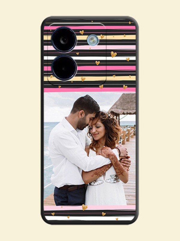 Multicolor Lines and Golden Love Symbols Design on Photo On Space Black Custom Soft Matte Mobile Back Cover - Poco M7 Pro 5G