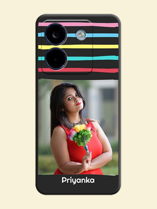 Multicolor Lines with Image On Space Black Custom Soft Matte Mobile Back Cover - Poco M7 Pro 5G