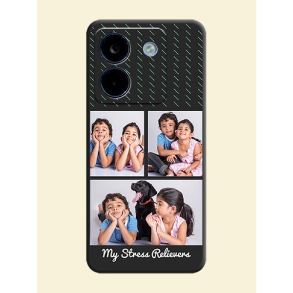 Cross Dotted Pattern with 2 Image Holder On Space Black Custom Soft Matte Mobile Back Cover - Poco M7 Pro 5G Cross Dotted Pattern with 2 Image Holder On Space Black Custom Soft Matte Mobile Back Cover - Poco M7 Pro 5G