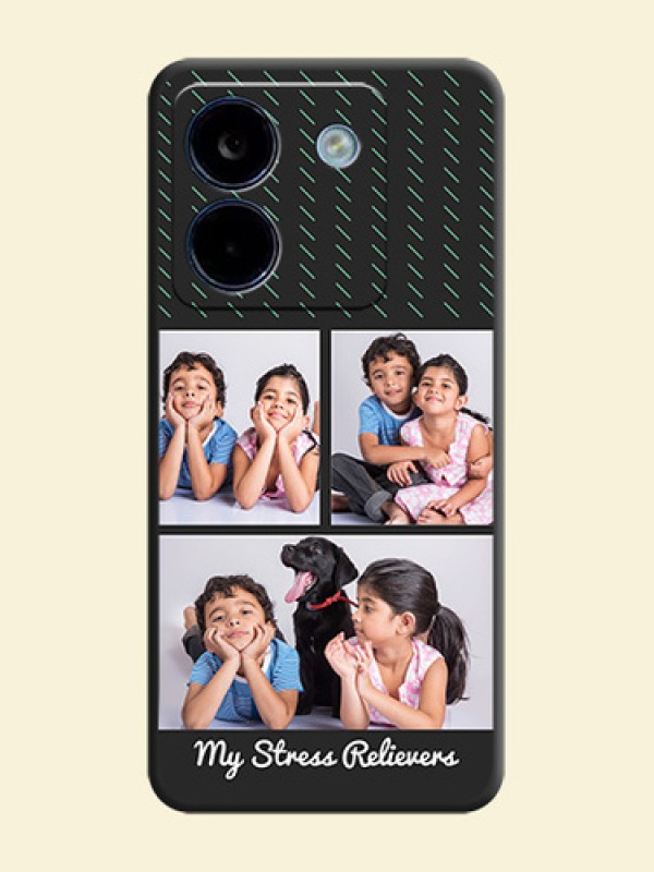 Cross Dotted Pattern with 2 Image Holder On Space Black Custom Soft Matte Mobile Back Cover - Poco M7 Pro 5G