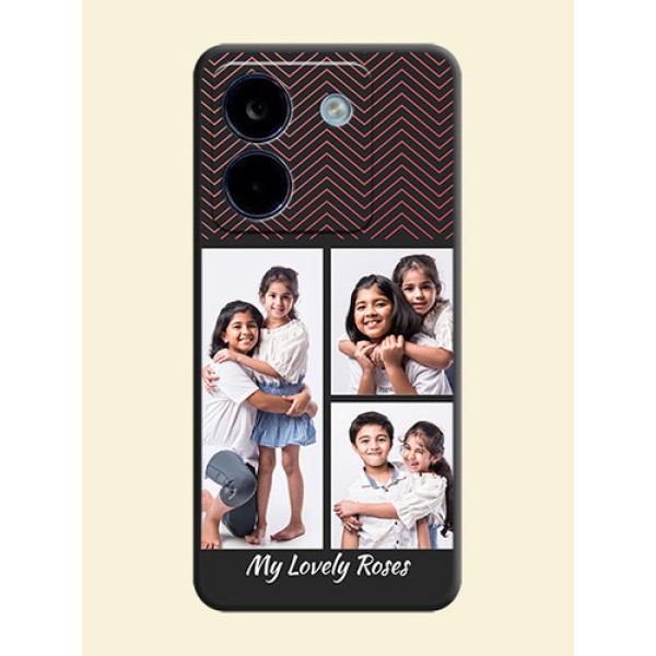 Wave Pattern with 3 Image Holder On Space Black Custom Soft Matte Mobile Back Cover - Poco M7 Pro 5G