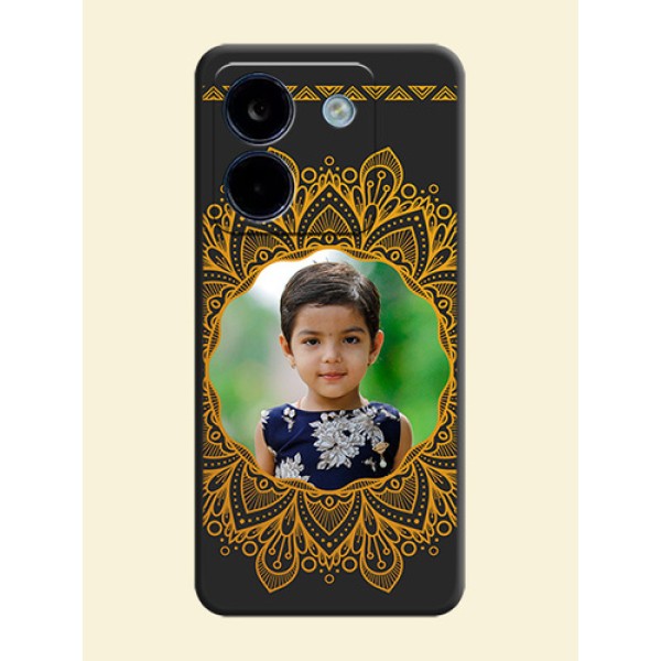 Round Image with Floral Design On Space Black Custom Soft Matte Mobile Back Cover - Poco M7 Pro 5G Round Image with Floral Design On Space Black Custom Soft Matte Mobile Back Cover - Poco M7 Pro 5G