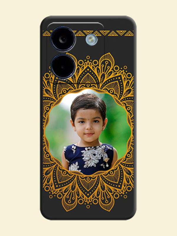 Round Image with Floral Design On Space Black Custom Soft Matte Mobile Back Cover - Poco M7 Pro 5G