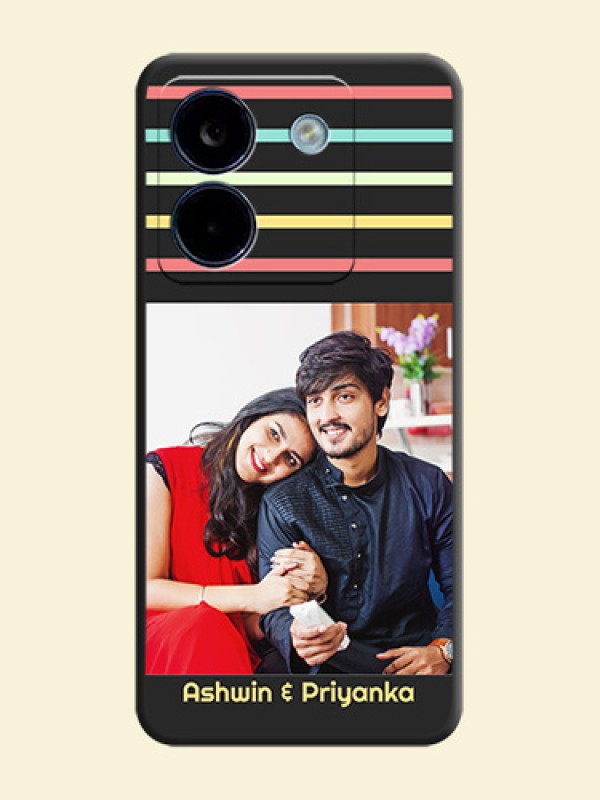 Color Stripes with Photo and Text on Photo On Space Black Custom Soft Matte Mobile Back Cover - Poco M7 Pro 5G