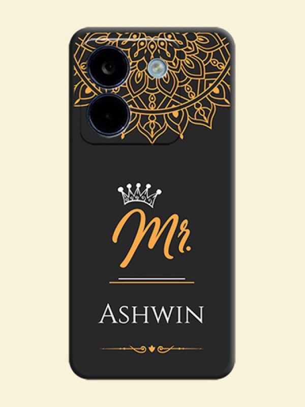 Mr Name with Floral Design On Space Black Custom Soft Matte Mobile Back Cover - Poco M7 Pro 5G