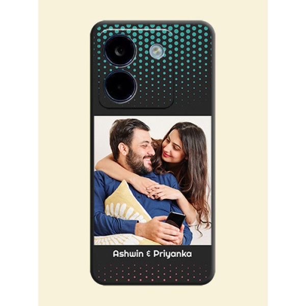 Faded Dots with Grunge Photo Frame and Text On Space Black Custom Soft Matte Mobile Back Cover - Poco M7 Pro 5G Faded Dots with Grunge Photo Frame and Text On Space Black Custom Soft Matte Mobile Back Cover - Poco M7 Pro 5G