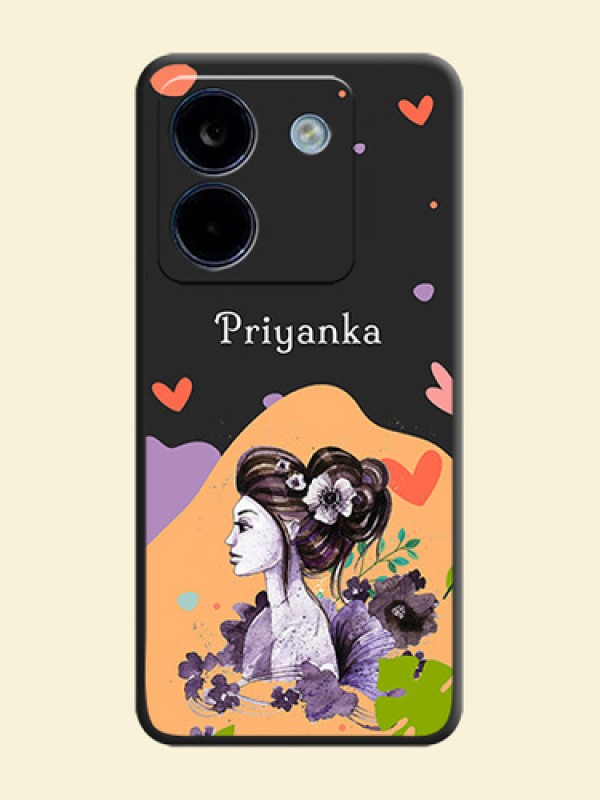 Namecase For Her With Fancy Lady Image On Space Black Custom Soft Matte Mobile Back Cover - Poco M7 Pro 5G