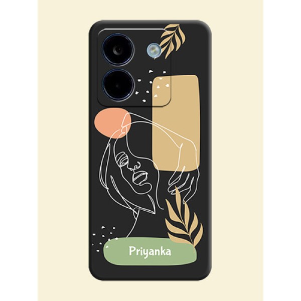 Custom Text With Line Art Of Women & Leaves Design On Space Black Custom Soft Matte Mobile Back Cover - Poco M7 Pro 5G Custom Text With Line Art Of Women & Leaves Design On Space Black Custom Soft Matte Mobile Back Cover - Poco M7 Pro 5G