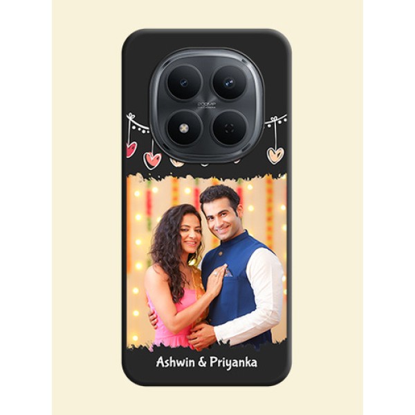 Pink Love Hangings with Name On Space Black Custom Soft Matte Mobile Back Cover - Poco M8 5G