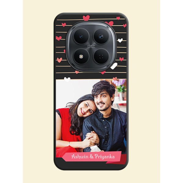 Love Pattern with Name on Pink Ribbon on Photo On Space Black Custom Soft Matte Mobile Back Cover - Poco M8 5G Love Pattern with Name on Pink Ribbon on Photo On Space Black Custom Soft Matte Mobile Back Cover - Poco M8 5G