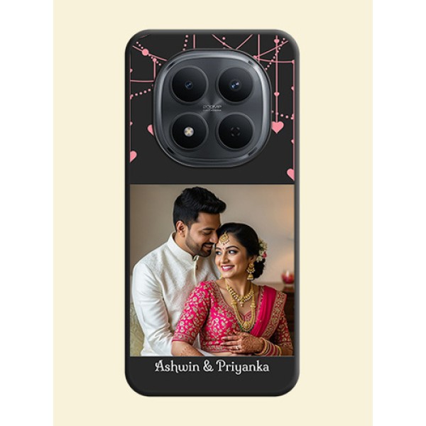 Pink Love Hangings with Text On Space Black Custom Soft Matte Mobile Back Cover - Poco M8 5G