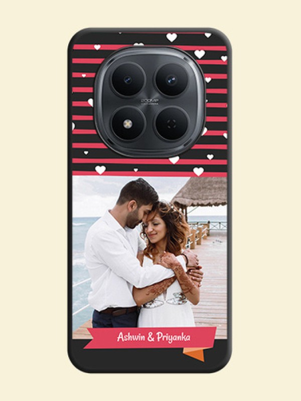 White Color Love Symbols with Pink Lines Pattern On Space Black Custom Soft Matte Mobile Back Cover - Poco M8 5G