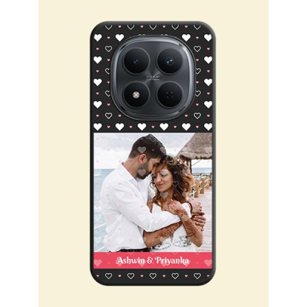 White Color Love Symbols with Text Design on Photo On Space Black Custom Soft Matte Mobile Back Cover - Poco M8 5G