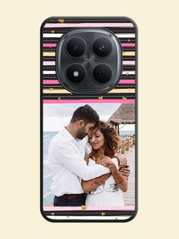Multicolor Lines and Golden Love Symbols Design on Photo On Space Black Custom Soft Matte Mobile Back Cover - Poco M8 5G