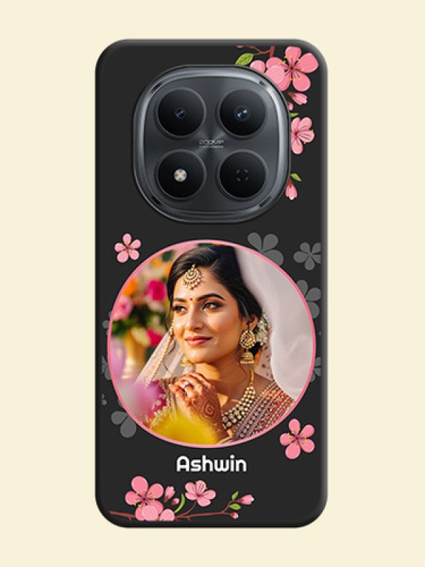 Round Image with Pink Color Floral Design on Photo On Space Black Custom Soft Matte Mobile Back Cover - Poco M8 5G