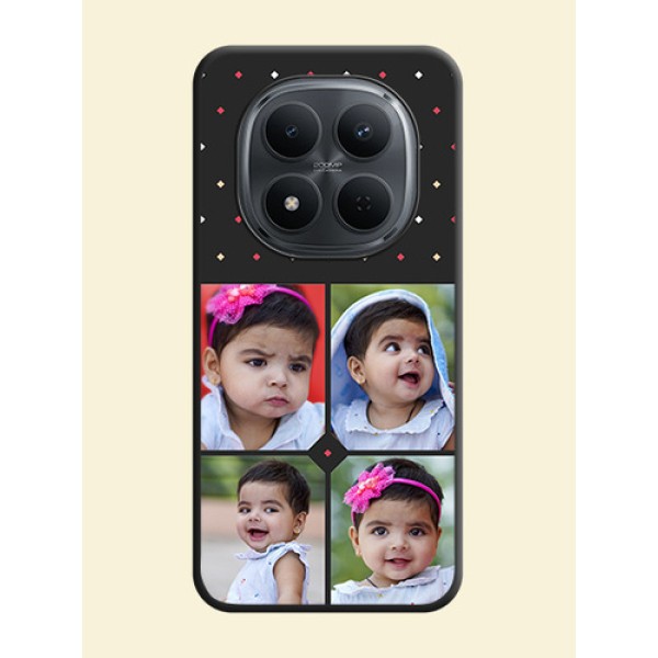 Multicolor Dotted Pattern with 4 Image Holder On Space Black Custom Soft Matte Mobile Back Cover - Poco M8 5G Multicolor Dotted Pattern with 4 Image Holder On Space Black Custom Soft Matte Mobile Back Cover - Poco M8 5G