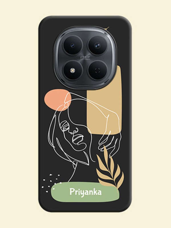 Custom Text With Line Art Of Women & Leaves Design On Space Black Custom Soft Matte Mobile Back Cover - Poco M8 5G