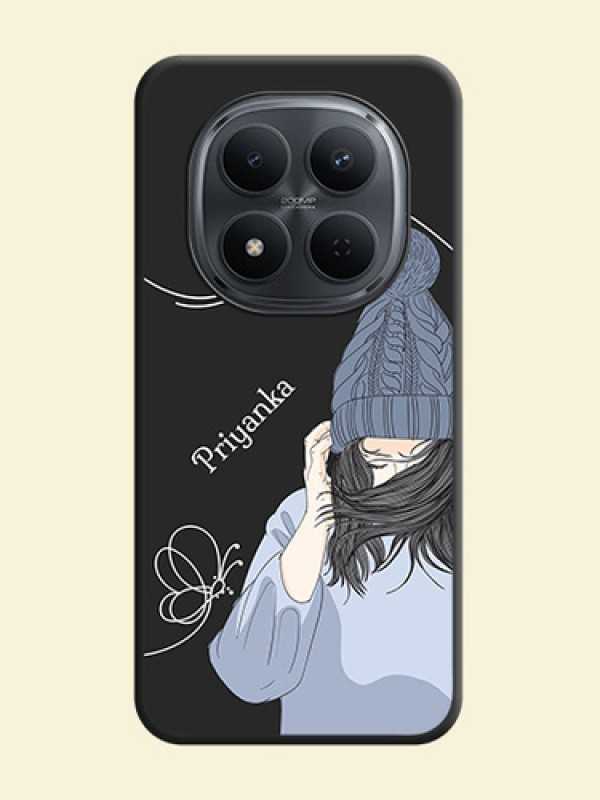 Girl With Blue Winter Outfiit Custom Text Design On Space Black Custom Soft Matte Mobile Back Cover - Poco M8 5G