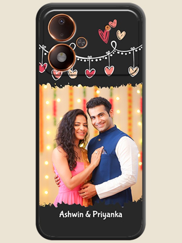 Pink Love Hangings with Name On Space Black Custom Soft Matte Mobile Back Cover - Poco M8 Power 5G