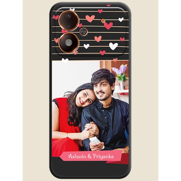Love Pattern with Name on Pink Ribbon on Photo On Space Black Custom Soft Matte Mobile Back Cover - Poco M8 Power 5G Love Pattern with Name on Pink Ribbon on Photo On Space Black Custom Soft Matte Mobile Back Cover - Poco M8 Power 5G