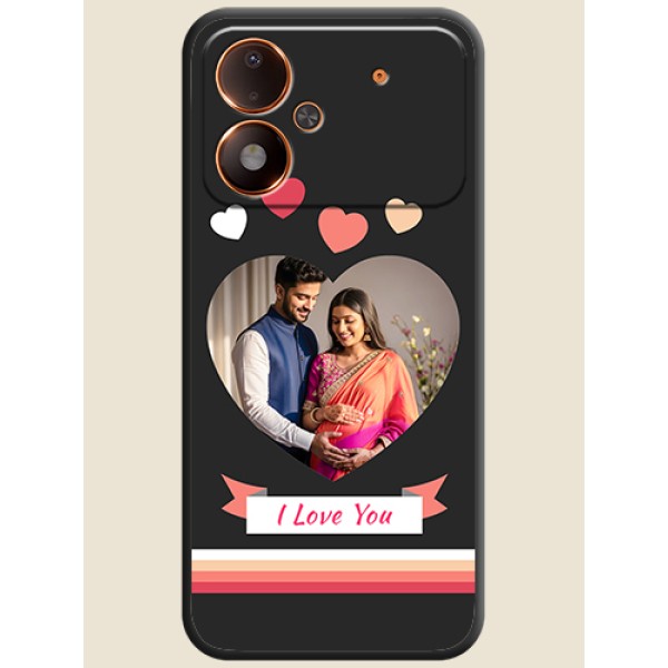 Love Shaped Photo with Colorful Stripes On Space Black Custom Soft Matte Mobile Back Cover - Poco M8 Power 5G