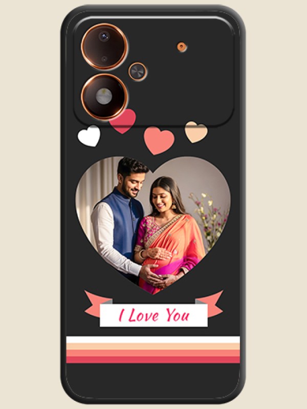 Love Shaped Photo with Colorful Stripes On Space Black Custom Soft Matte Mobile Back Cover - Poco M8 Power 5G