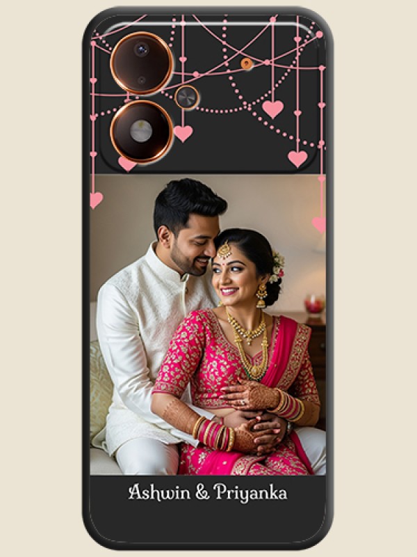 Pink Love Hangings with Text On Space Black Custom Soft Matte Mobile Back Cover - Poco M8 Power 5G
