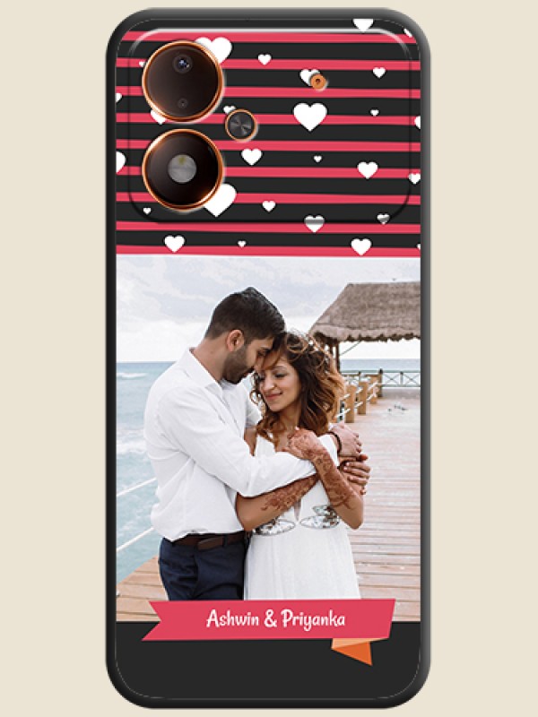 White Color Love Symbols with Pink Lines Pattern On Space Black Custom Soft Matte Mobile Back Cover - Poco M8 Power 5G