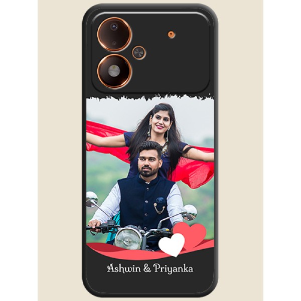 Pin Color Love Shaped Ribbon Design with Text On Space Black Custom Soft Matte Mobile Back Cover - Poco M8 Power 5G Pin Color Love Shaped Ribbon Design with Text On Space Black Custom Soft Matte Mobile Back Cover - Poco M8 Power 5G