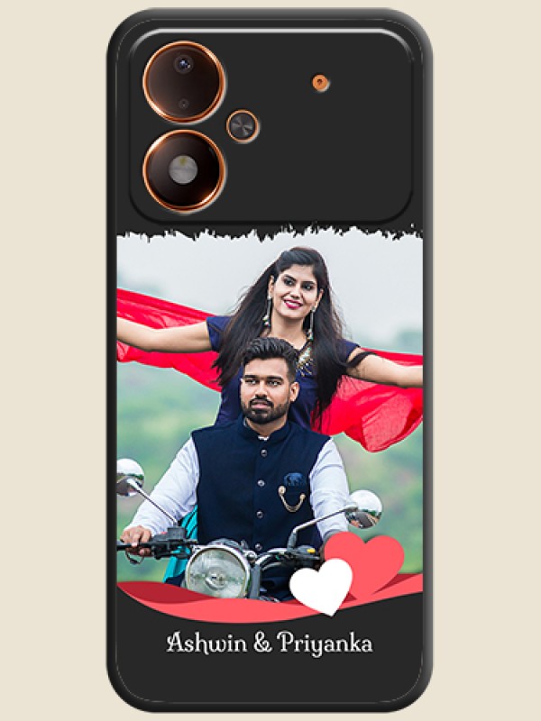 Pin Color Love Shaped Ribbon Design with Text On Space Black Custom Soft Matte Mobile Back Cover - Poco M8 Power 5G