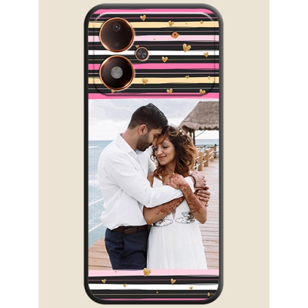 Multicolor Lines and Golden Love Symbols Design on Photo On Space Black Custom Soft Matte Mobile Back Cover - Poco M8 Power 5G