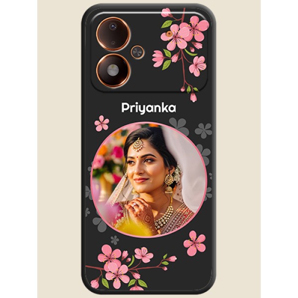 Round Image with Pink Color Floral Design on Photo On Space Black Custom Soft Matte Mobile Back Cover - Poco M8 Power 5G Round Image with Pink Color Floral Design on Photo On Space Black Custom Soft Matte Mobile Back Cover - Poco M8 Power 5G