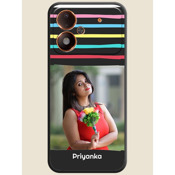 Multicolor Lines with Image On Space Black Custom Soft Matte Mobile Back Cover - Poco M8 Power 5G