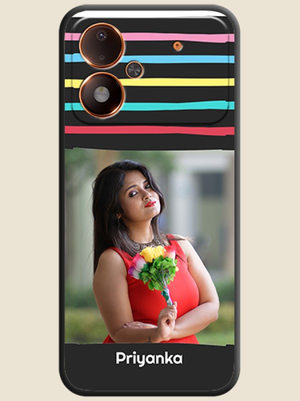 Multicolor Lines with Image On Space Black Custom Soft Matte Mobile Back Cover - Poco M8 Power 5G